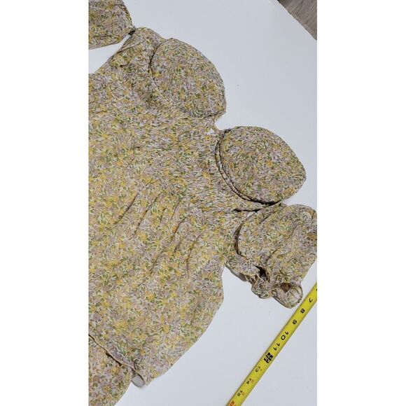 ASTR The Label Off Shoulder Two Tier Floral Mini Dress Yellow Multi Womens Large - Picture 2 of 4